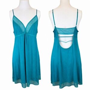 Victoria’s Secret Teal Lace Chemise Slip Open Back Cutout XL NEW